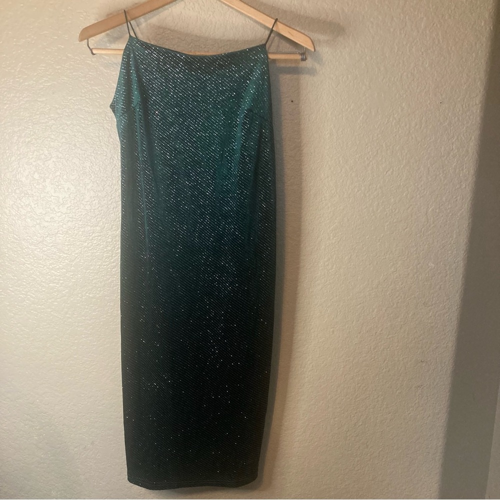 Cosmic Beauty Formal Dress Green Sparkling Bling Spaghetti Straps Girls Medium